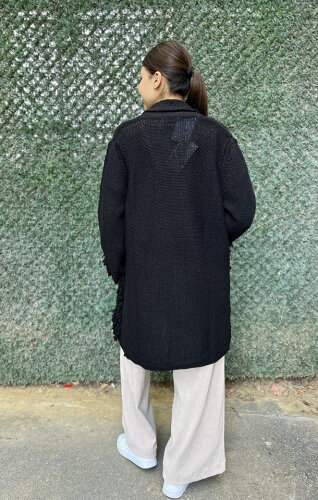 Noi Triko Püsküllü Hırka SİYAH - 6