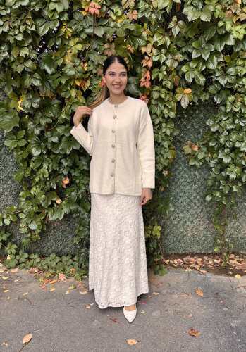 Noi Triko Yuvarlak Yaka Metal Düğmeli Uzun Hırka KREM - NOİ