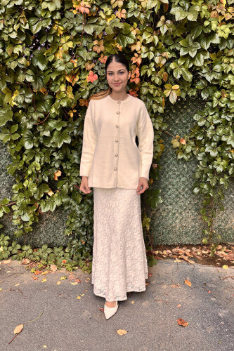 Noi Triko Yuvarlak Yaka Metal Düğmeli Uzun Hırka KREM - 2