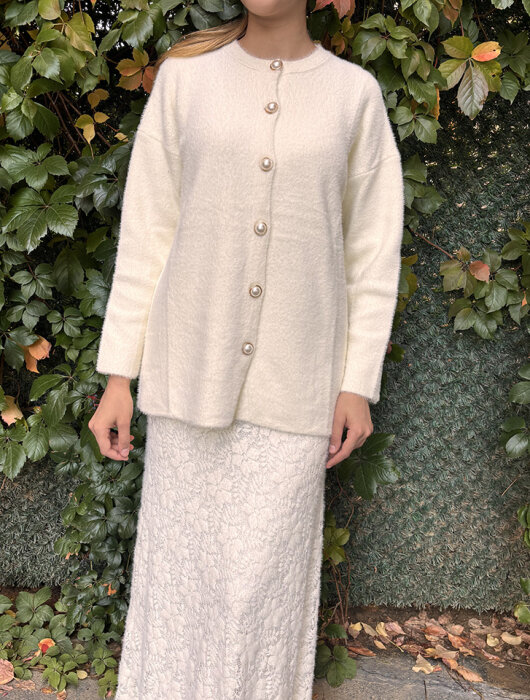 Noi Triko Yuvarlak Yaka Metal Düğmeli Uzun Hırka KREM - 3