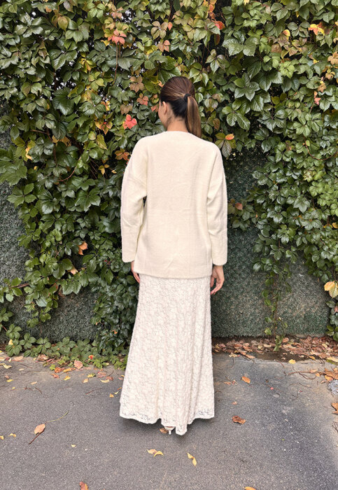 Noi Triko Yuvarlak Yaka Metal Düğmeli Uzun Hırka KREM - 4