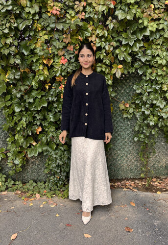 Noi Triko Yuvarlak Yaka Metal Düğmeli Uzun Hırka SİYAH - NOİ