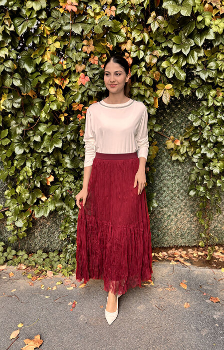 Noi Tül Kraşlı Etek BORDO - 1