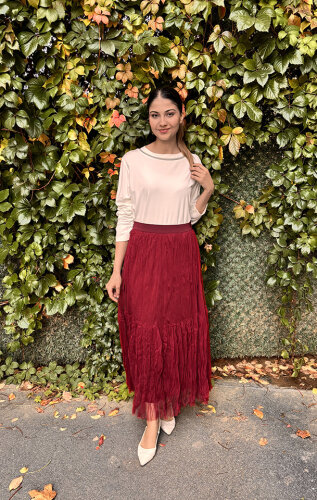 Noi Tül Kraşlı Etek BORDO - 2