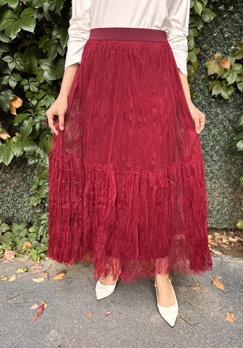 Noi Tül Kraşlı Etek BORDO - 4