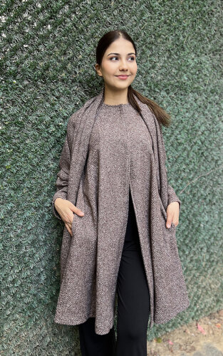 Noi Twit Kumaş Şallı Kısa Ceket BEJ - 5