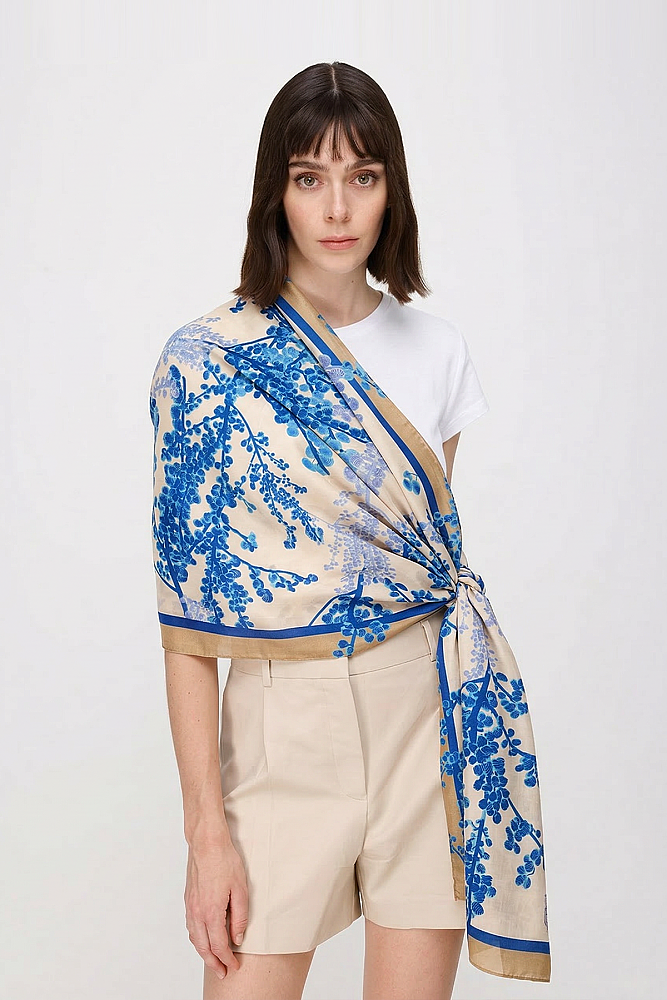 Noİ Viscon Amber Bahçeli Desenli Şal MAVİ 