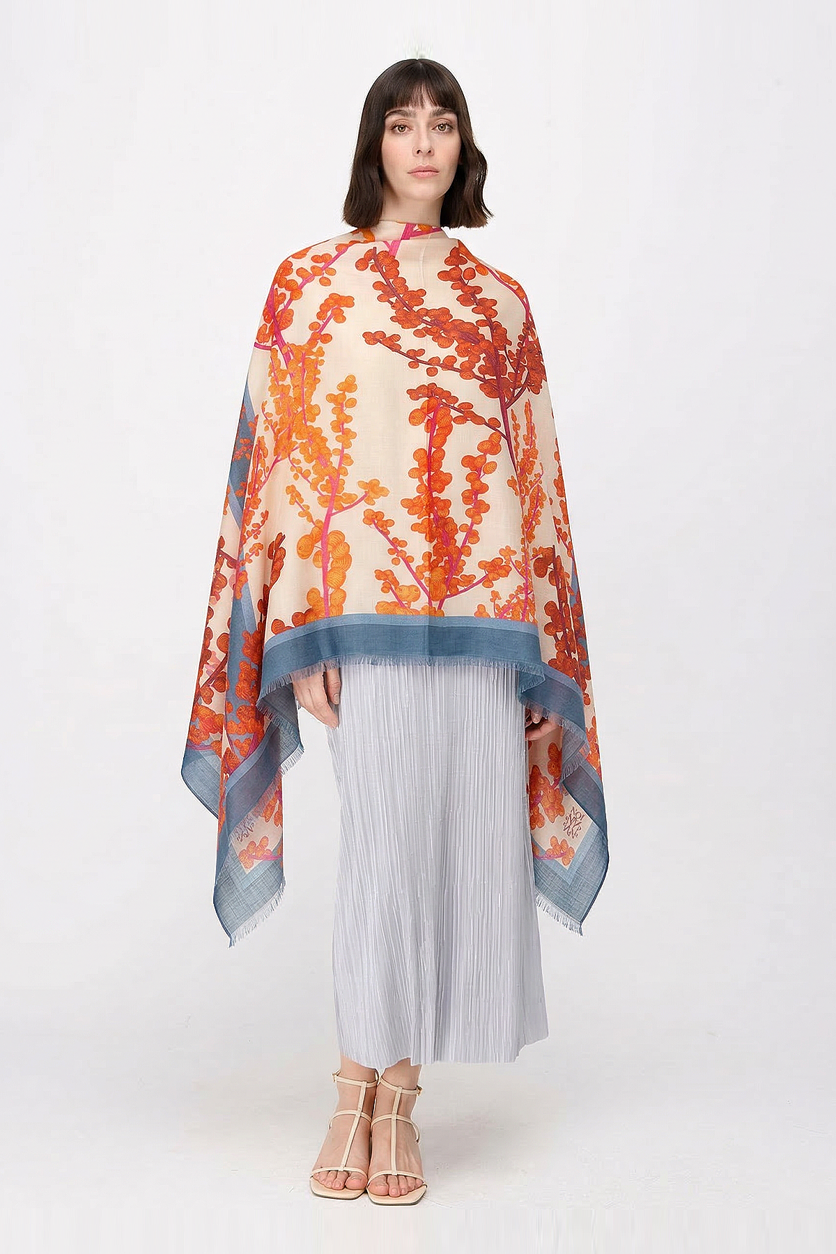 Noİ Viscon Amber Bahçeli Desenli Şal ORANGE - 1