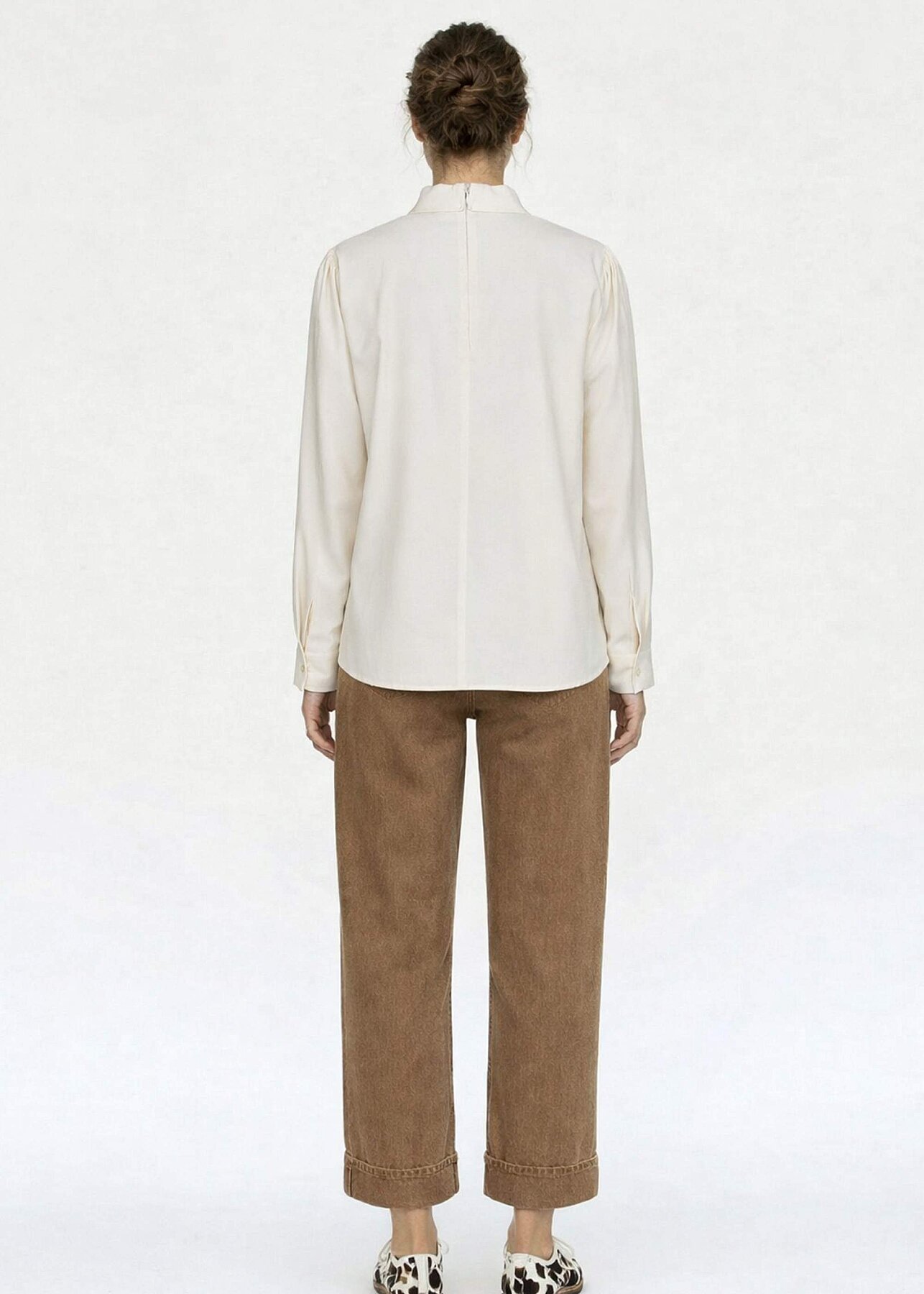 Noi Viscon Dik Yaka Arkadan Fermuarlı Bluz KREM - 2