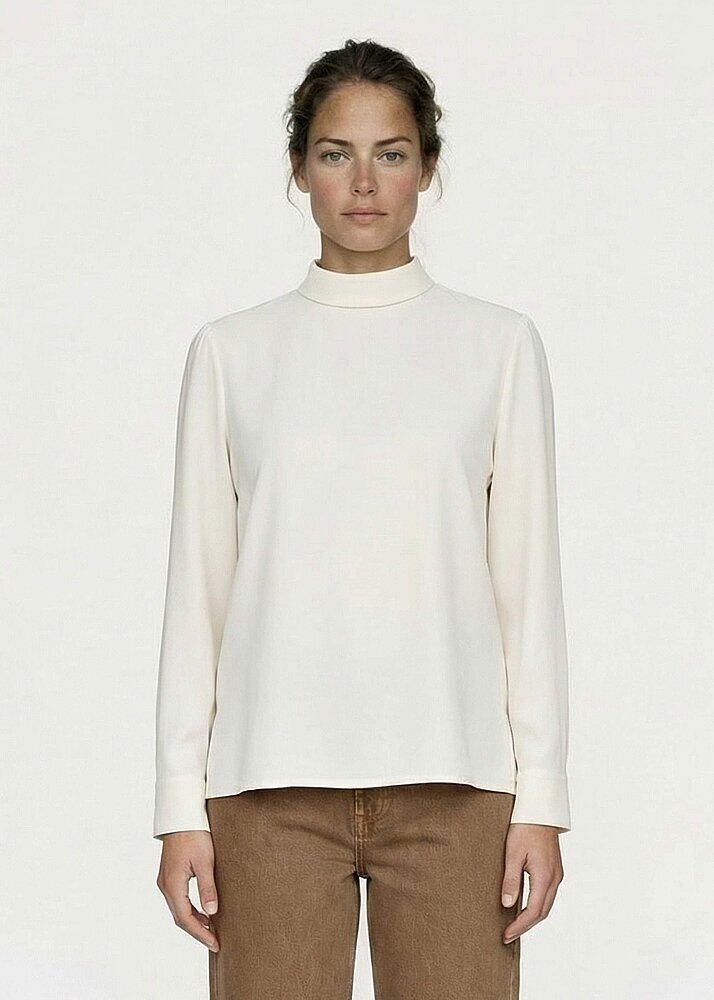 Noi Viscon Dik Yaka Arkadan Fermuarlı Bluz KREM