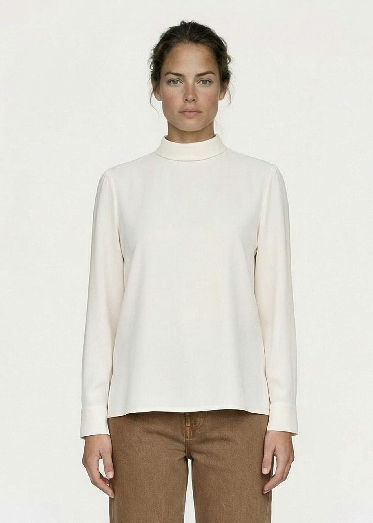 Noi Viscon Dik Yaka Arkadan Fermuarlı Bluz KREM - 1