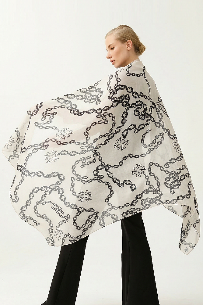 Noİ Viscon Labirent İnce Zincir Desenli Şal EKRU 