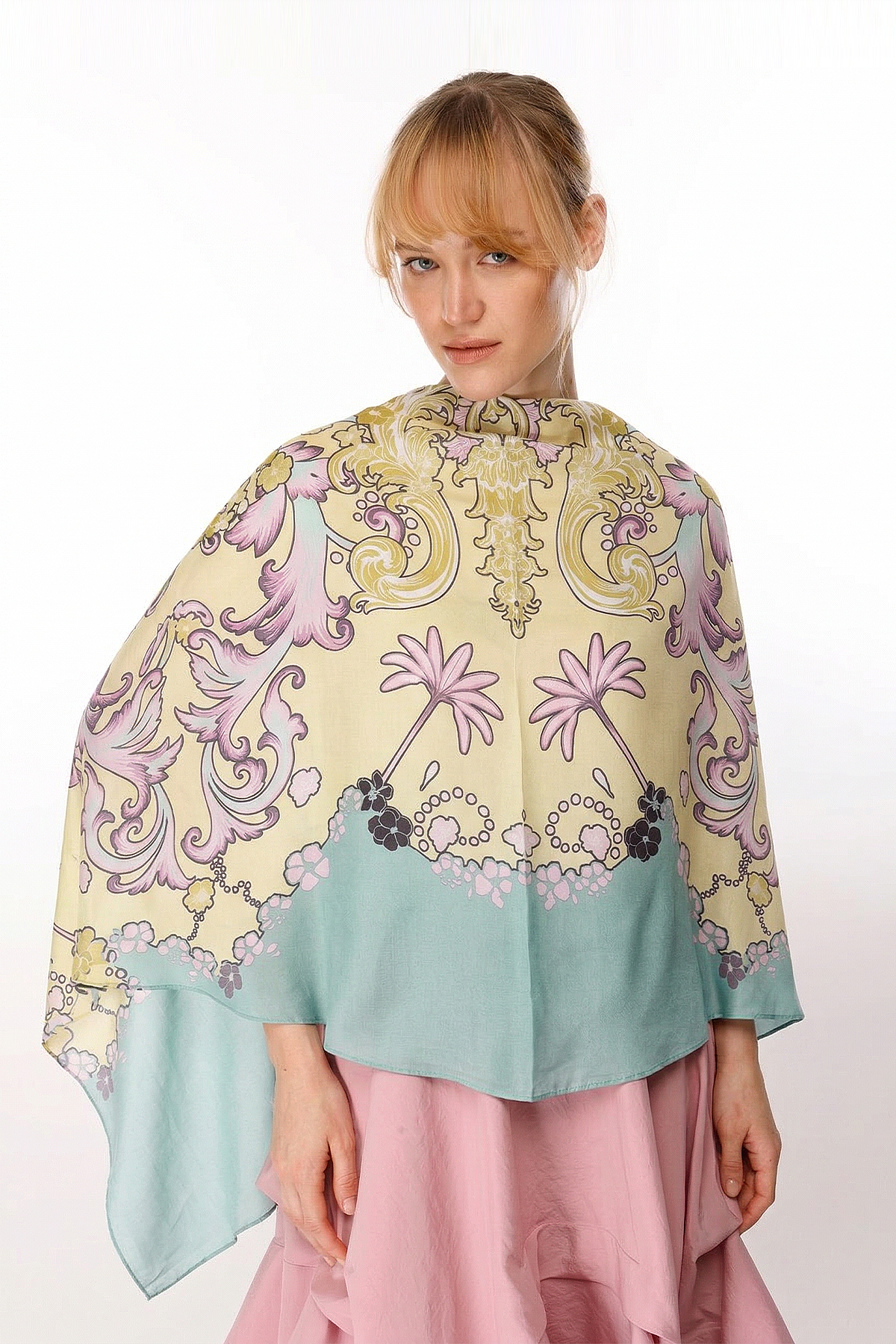 Noİ Viscon Sorbet Ornament Desenli Şal Açık Pembe - 1