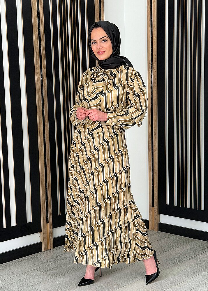 Noi Viscon Suluboya Grogen Desenli Cruhli Etek BEJ