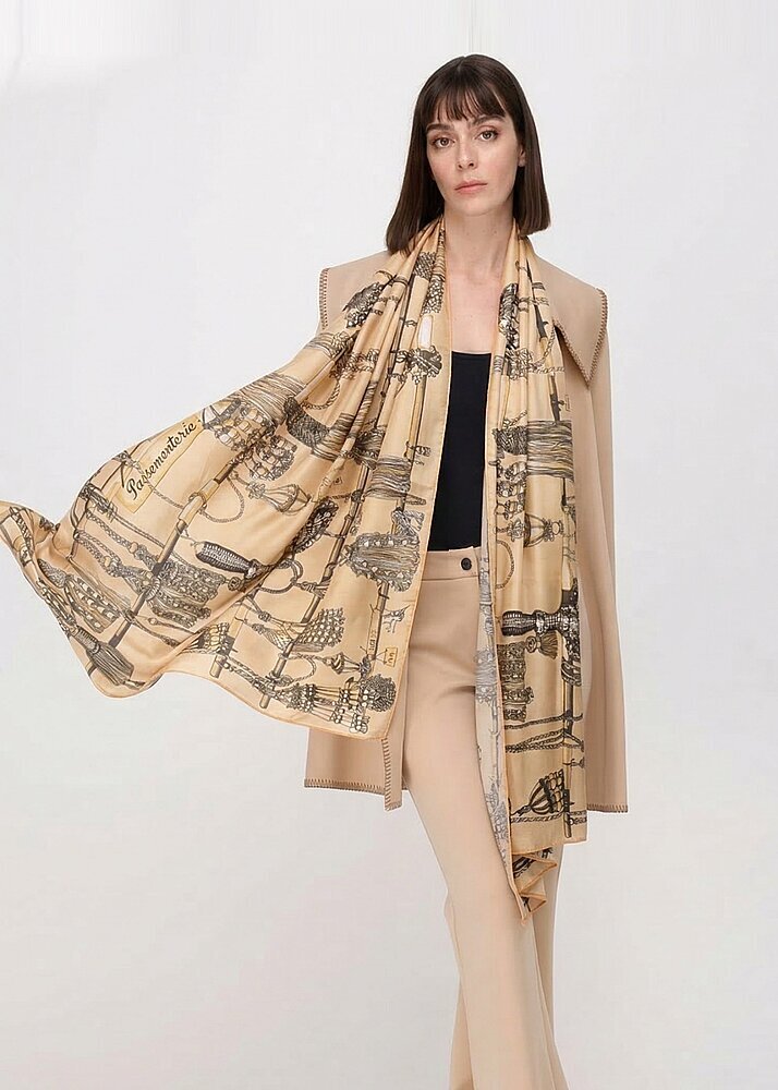 Noİ Viscon Tasel Eskiz Desenli Şal Açık Sarı 