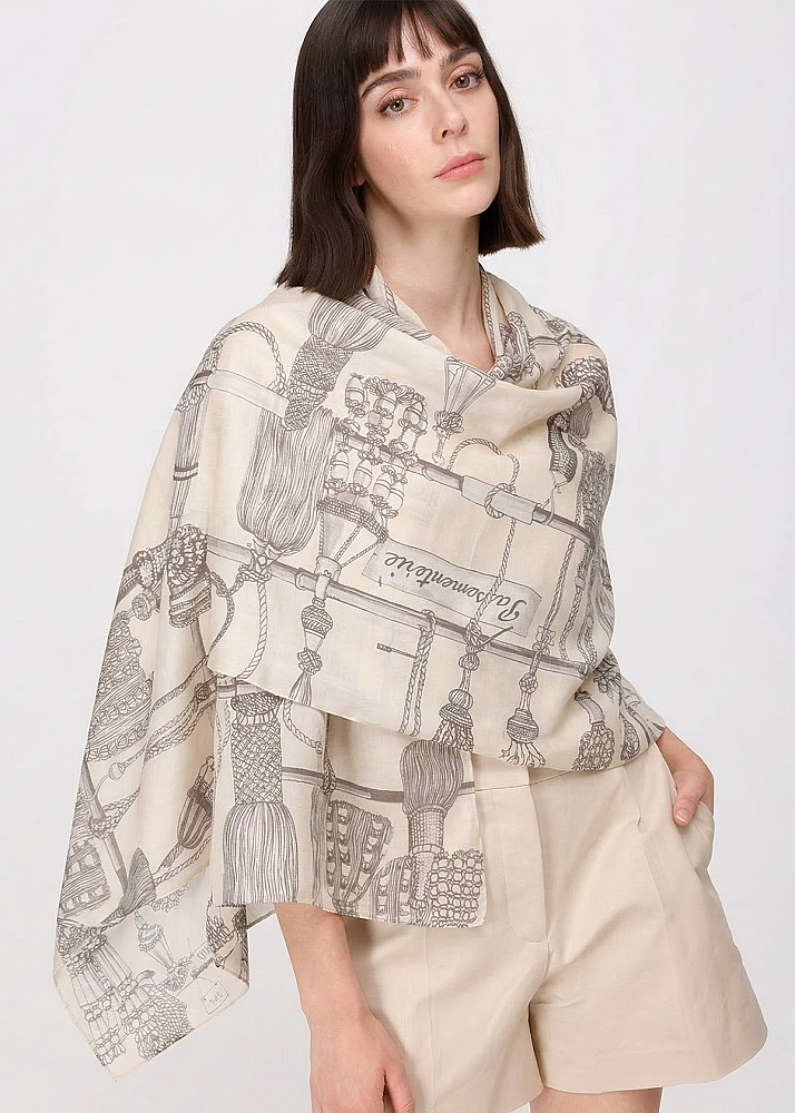 Noİ Viscon Tasel Eskiz Desenli Şal KREM 