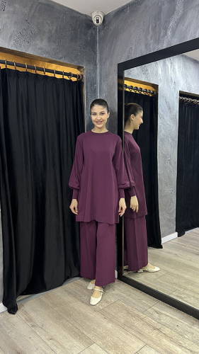 Nuss Balon Kollu Basic Tunik BORDO 