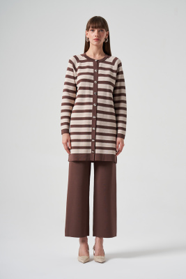 Nuss Çizgili Önden Düğmeli Takım KAHVE - 1