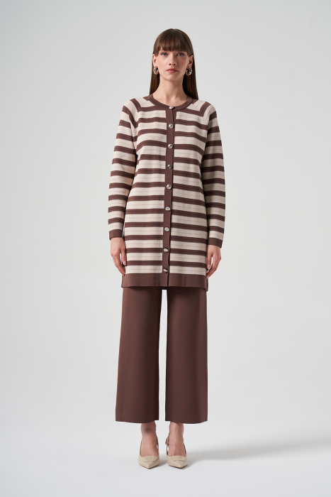 Nuss Çizgili Önden Düğmeli Takım KAHVE - 1