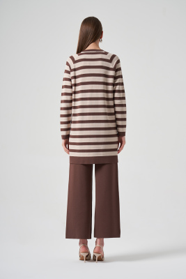 Nuss Çizgili Önden Düğmeli Takım KAHVE - 2