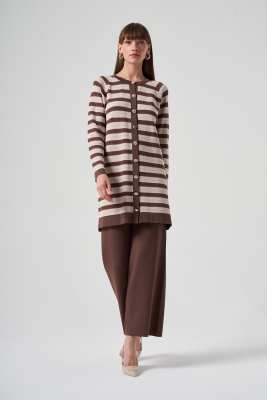 Nuss Çizgili Önden Düğmeli Takım KAHVE - 3