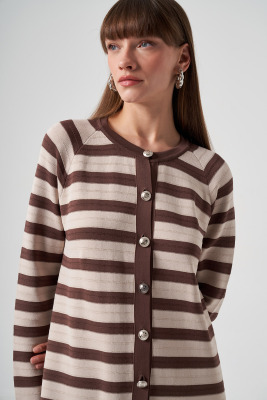 Nuss Çizgili Önden Düğmeli Takım KAHVE - 5