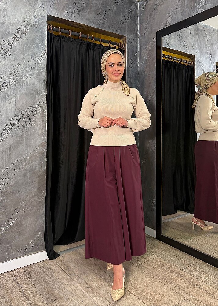 Nuss Düğme Detaylı Balıkçı Yaka Triko Tunik Açık Bej - 7