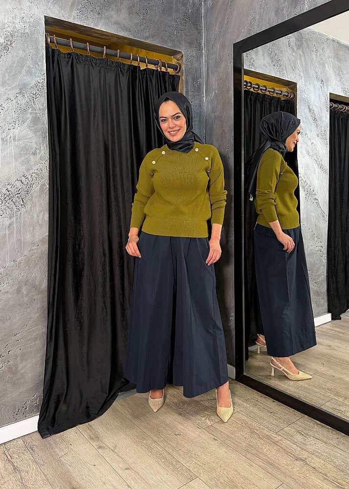 Nuss Düğme Detaylı Balıkçı Yaka Triko Tunik LİME