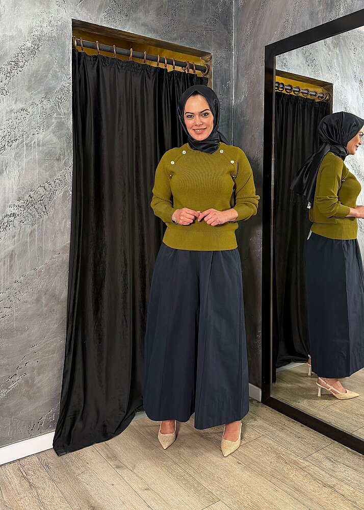 Nuss Düğme Detaylı Balıkçı Yaka Triko Tunik LİME - 2