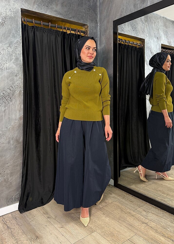 Nuss Düğme Detaylı Balıkçı Yaka Triko Tunik LİME - 3