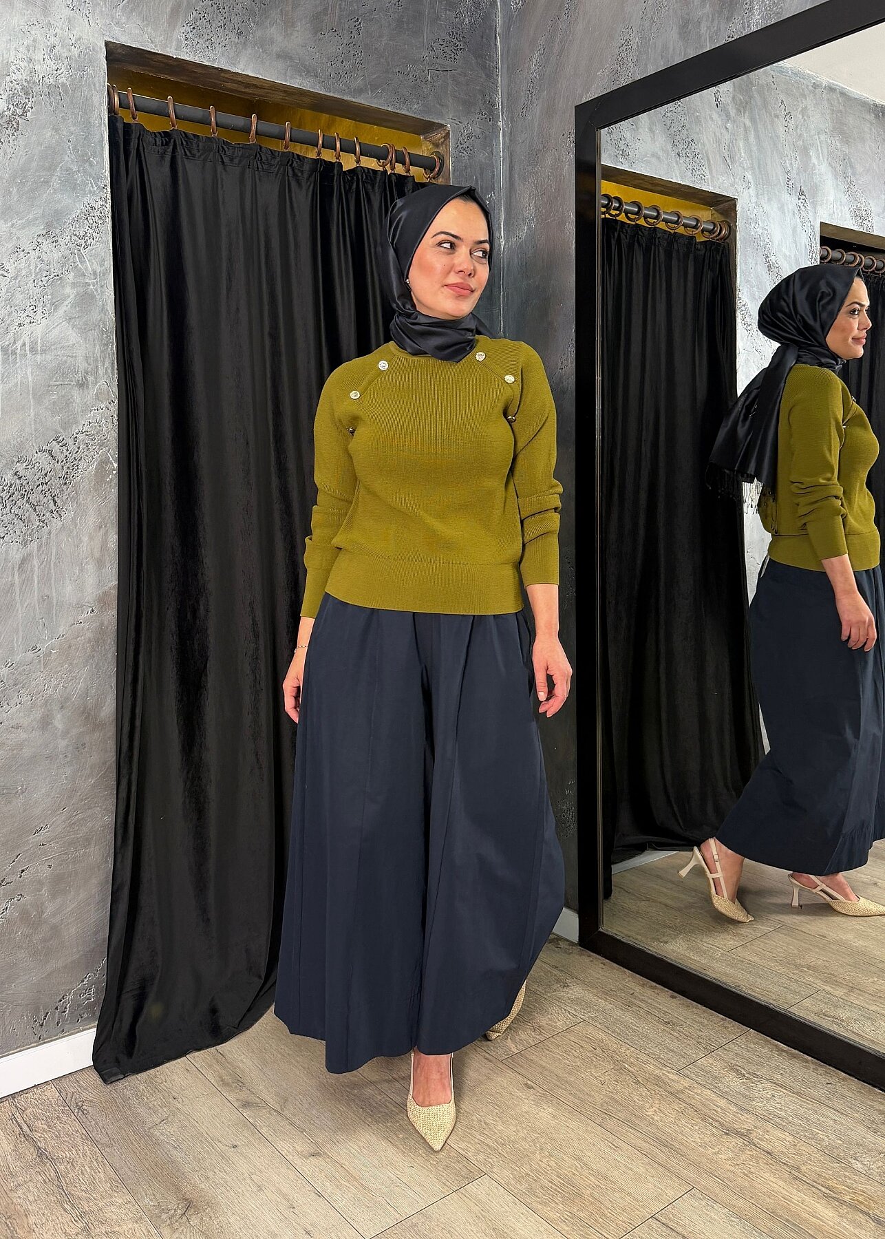 Nuss Düğme Detaylı Balıkçı Yaka Triko Tunik LİME - 3