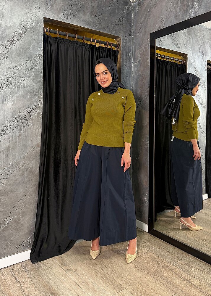 Nuss Düğme Detaylı Balıkçı Yaka Triko Tunik LİME - 4