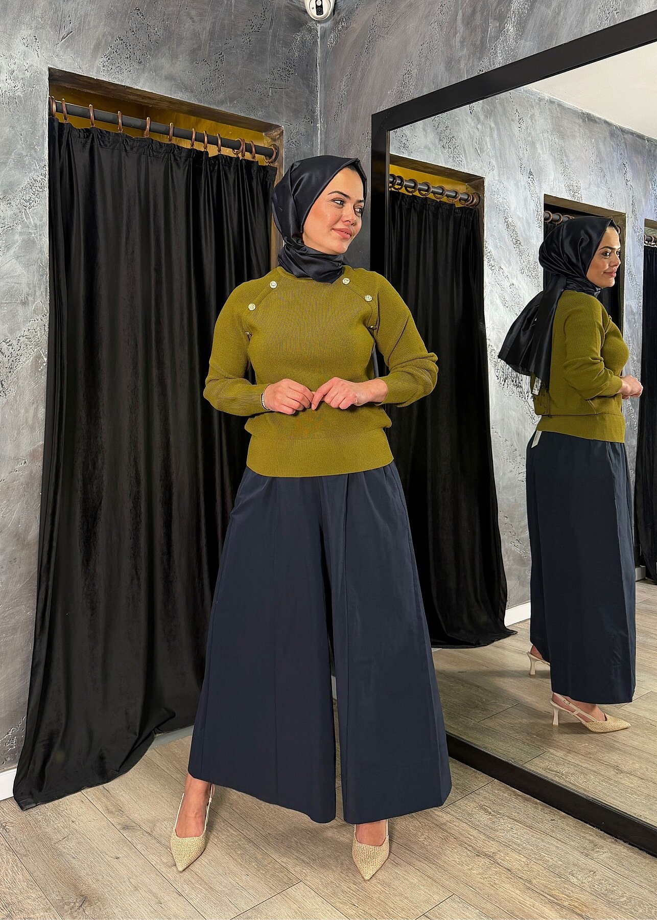 Nuss Düğme Detaylı Balıkçı Yaka Triko Tunik LİME - 6