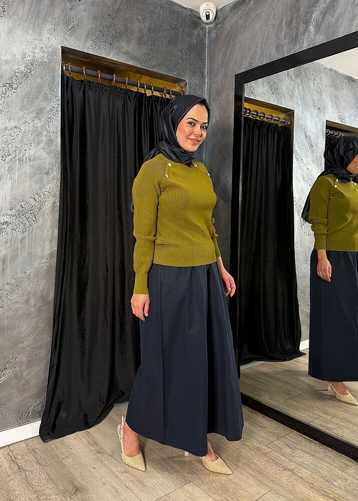 Nuss Düğme Detaylı Balıkçı Yaka Triko Tunik LİME - 7