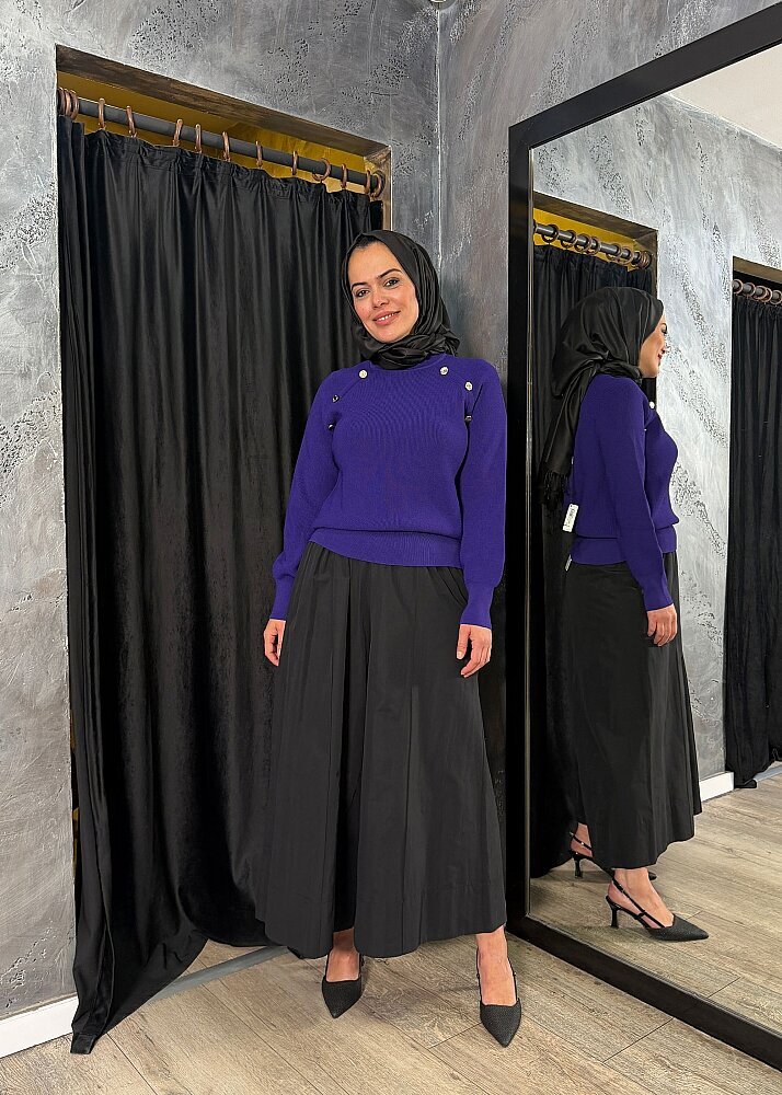 Nuss Düğme Detaylı Balıkçı Yaka Triko Tunik MOR - 2