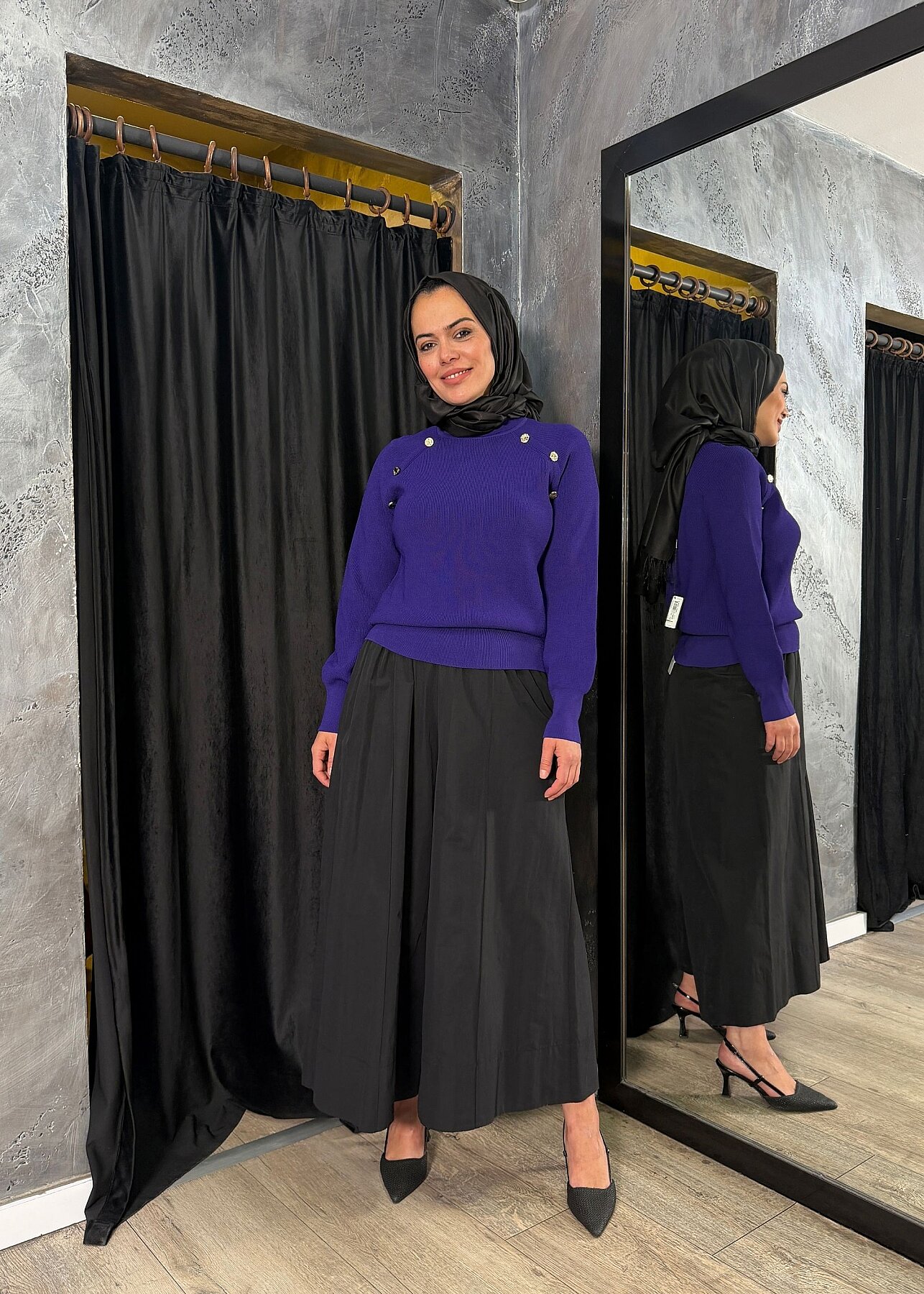 Nuss Düğme Detaylı Balıkçı Yaka Triko Tunik MOR - 2