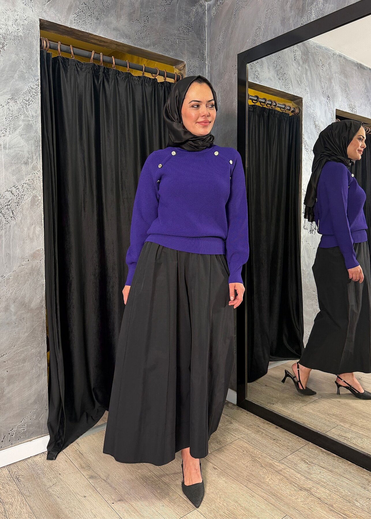 Nuss Düğme Detaylı Balıkçı Yaka Triko Tunik MOR - 3