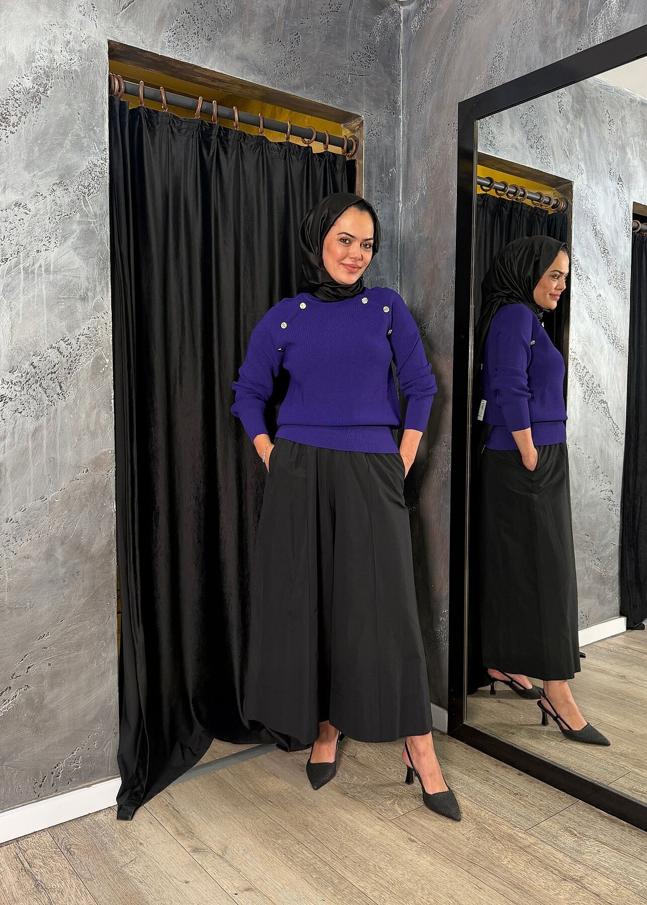 Nuss Düğme Detaylı Balıkçı Yaka Triko Tunik MOR - 5