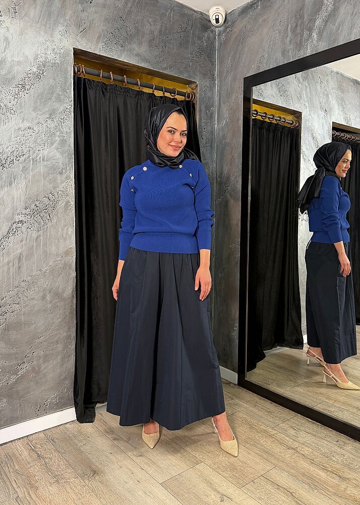 Nuss Düğme Detaylı Balıkçı Yaka Triko Tunik SAKS - 3