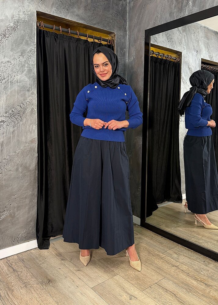 Nuss Düğme Detaylı Balıkçı Yaka Triko Tunik SAKS