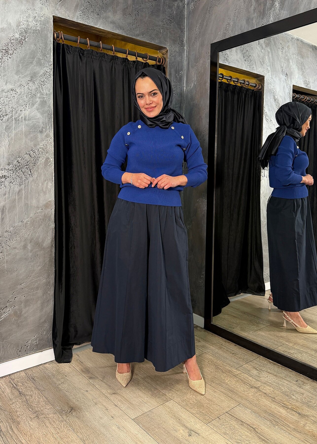 Nuss Düğme Detaylı Balıkçı Yaka Triko Tunik SAKS - 1