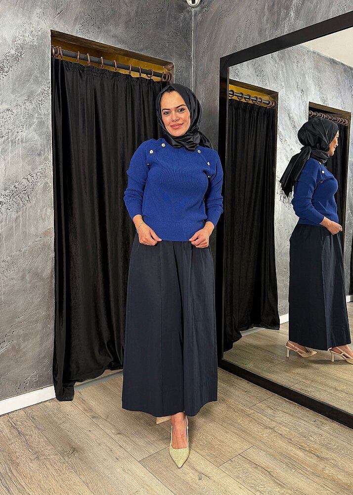 Nuss Düğme Detaylı Balıkçı Yaka Triko Tunik SAKS - 4