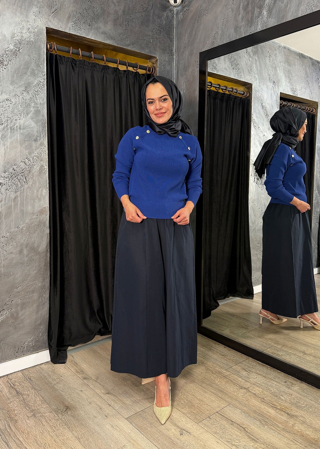 Nuss Düğme Detaylı Balıkçı Yaka Triko Tunik SAKS - 4