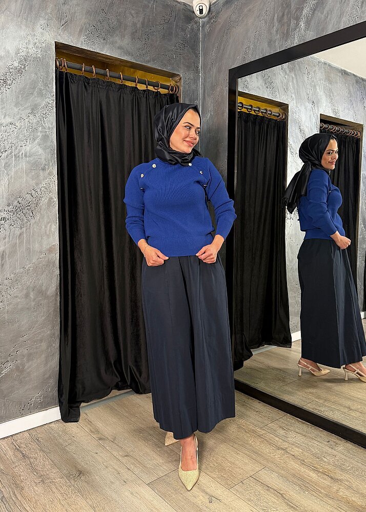 Nuss Düğme Detaylı Balıkçı Yaka Triko Tunik SAKS - 5