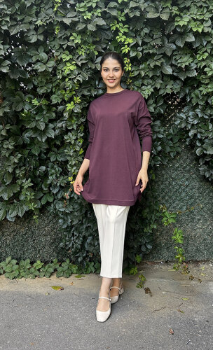 Nuss Etek Ucu Oval Basic Tunik BORDO 