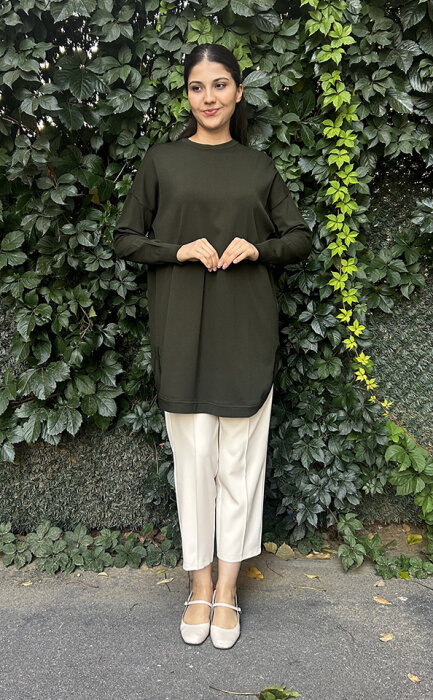 Nuss Etek Ucu Oval Basic Tunik HAKİ - 2