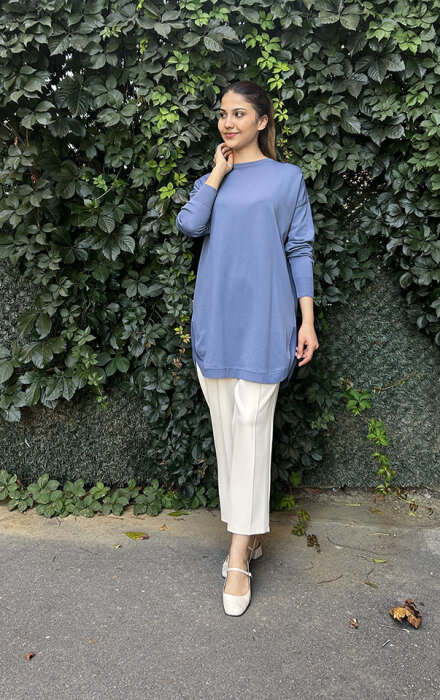 Nuss Etek Ucu Oval Basic Tunik İNDİGO - 1