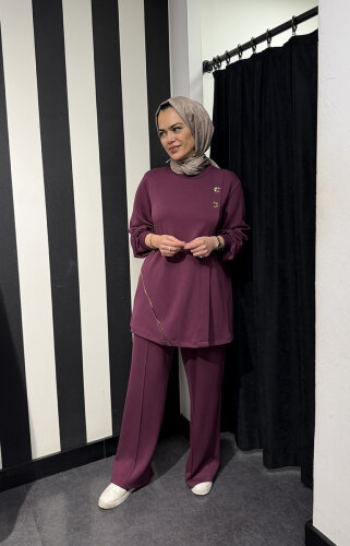 Nuss Fermuar Detaylı Pantolonlu Takım BORDO