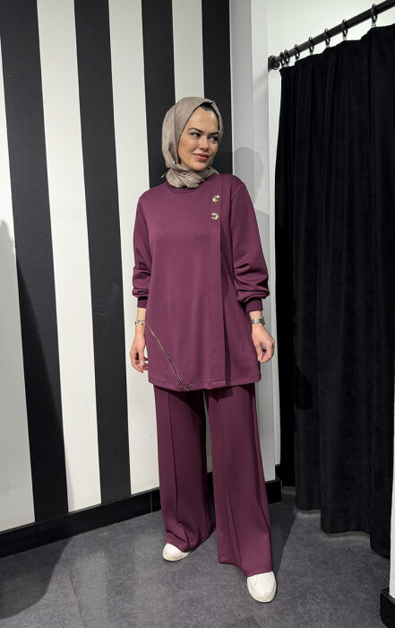 Nuss Fermuar Detaylı Pantolonlu Takım BORDO - 2