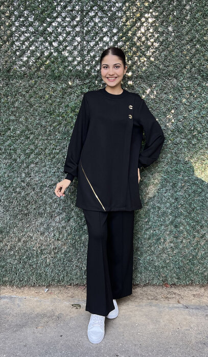 Nuss Fermuar Detaylı Pantolonlu Takım SİYAH - 1